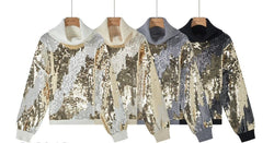 Sequin Embellished Cowl Ribbed Knit