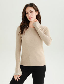 Diamante Flute Sleeve Fine Rib Knit