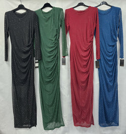 Stacey Mesh Diamante Stud Side Split Maxi Dress