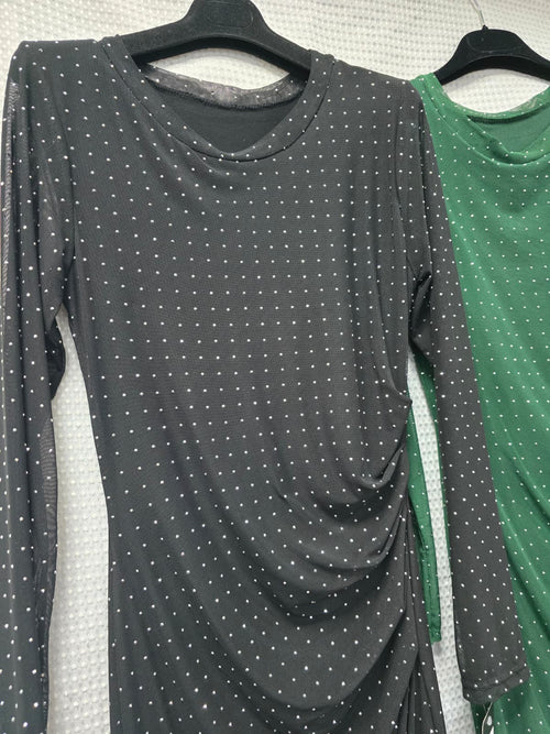 Stacey Mesh Diamante Stud Side Split Maxi Dress