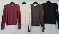 Gold Button Soft Crew Neck Fine Knit