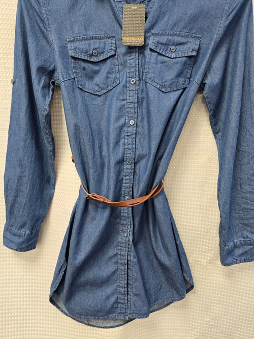 Denim Belted Cotton Shirt Dress