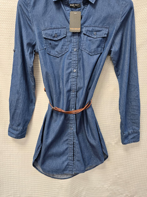 Denim Belted Cotton Shirt Dress