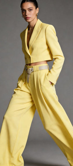 Wide Leg Beige Belted Trousers