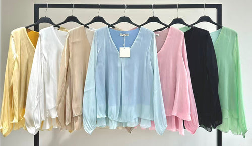 V Neck Shimmer Frill Lined Blouse