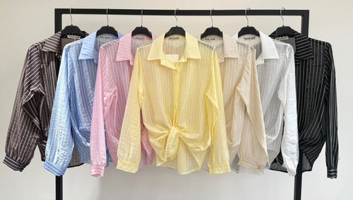 Stripe Tencel Tie Shirt Top