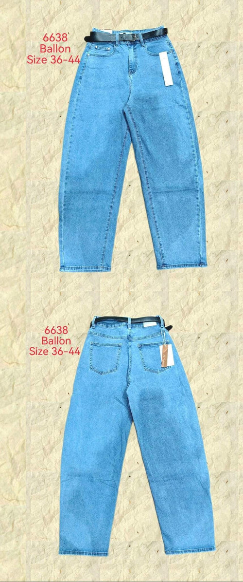 Balloon Light Wash Denim Jeans with Black Belt