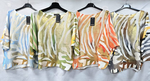 Zebra Print Gold Foil V Fine Mesh Knit