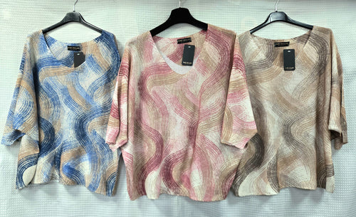 Swirls Print V Mesh Fine Knit