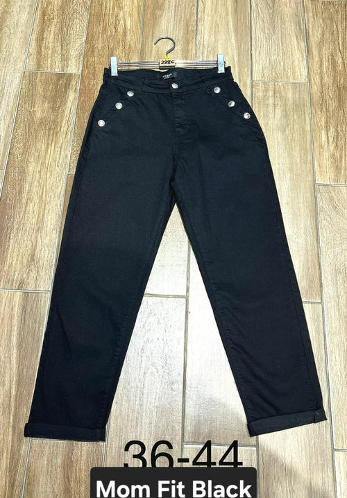 Black Side Button Mom Fit Turn Up Voggo Jeans