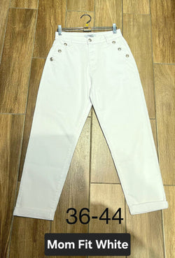 White Side Button Mom Fit Turn Up Voggo Jeans