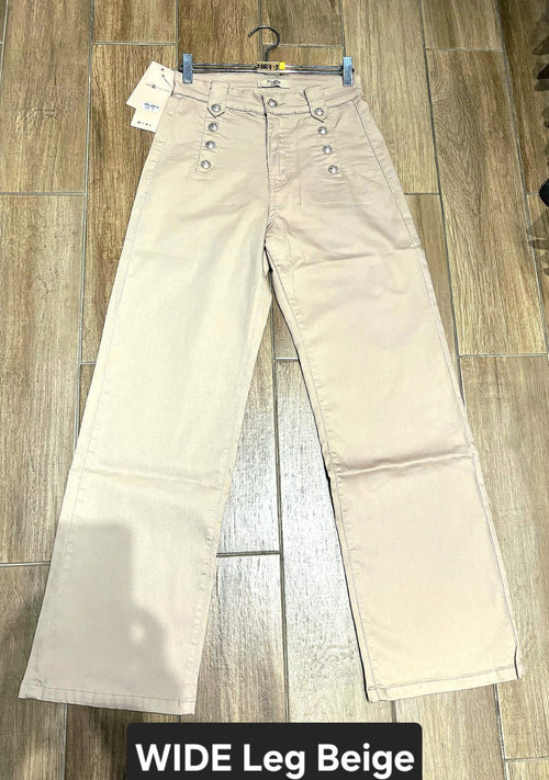 Voggo Mocha Wide Leg Jeans with Silver Buttons