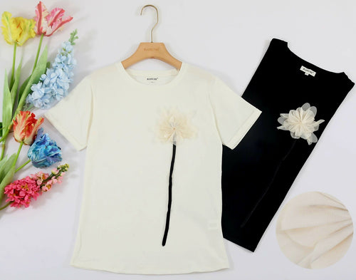 3D Lily Cotton T-shirt Top
