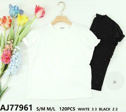 Diamante Embellished Frill Sleeve Cotton T-shirt