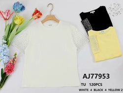 Crystal Sleeve Cotton T-shirt Top