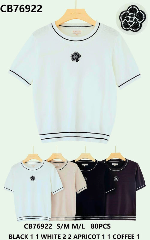 Rose Beaded Embellished Fine Knitted Top