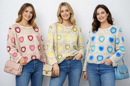 Heart Crochet Crew Neck Knit