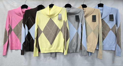 Argyle Bardot Cowl Fine Knit Jumper