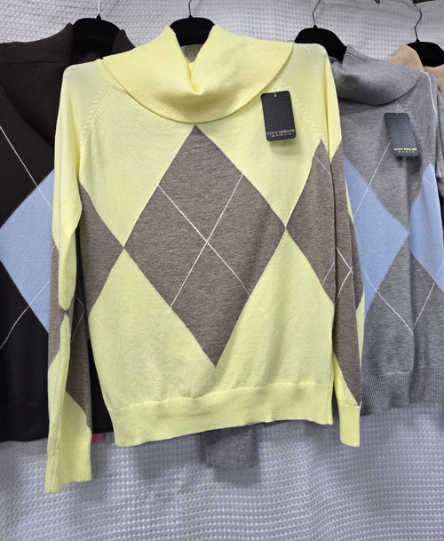 Argyle Bardot Cowl Fine Knit Jumper