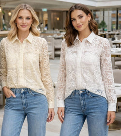 Lace Embroidery Long Sleeve Shirt