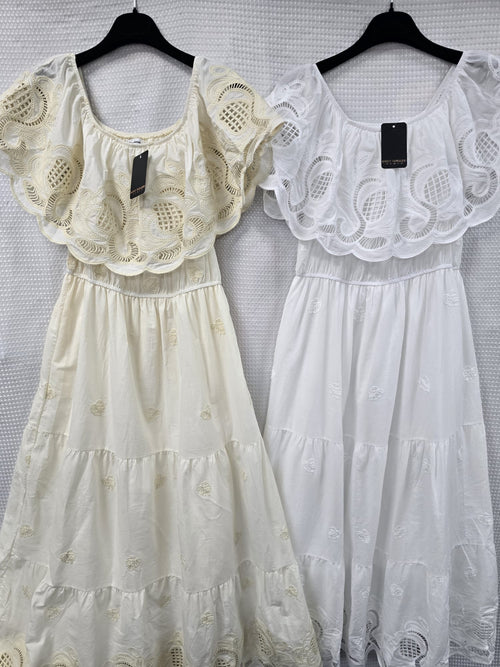 Bardot Crochet Embroidery Maxi Dress