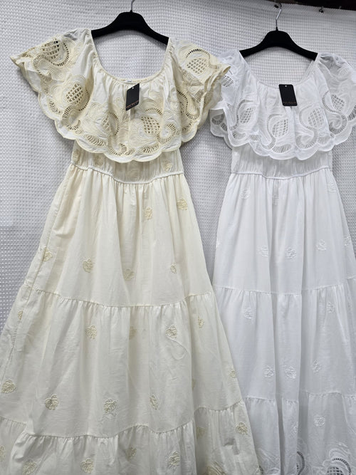 Bardot Crochet Embroidery Maxi Dress