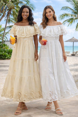 Bardot Crochet Embroidery Maxi Dress