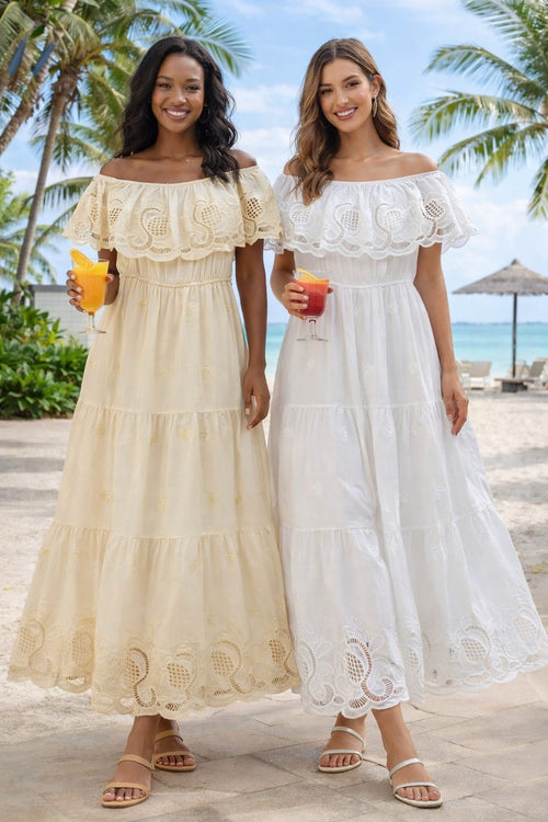 Bardot Crochet Embroidery Maxi Dress