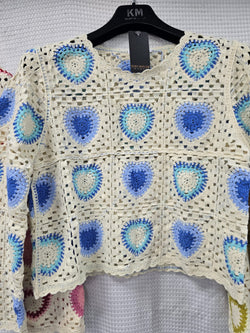 Heart Crochet Crew Neck Knit