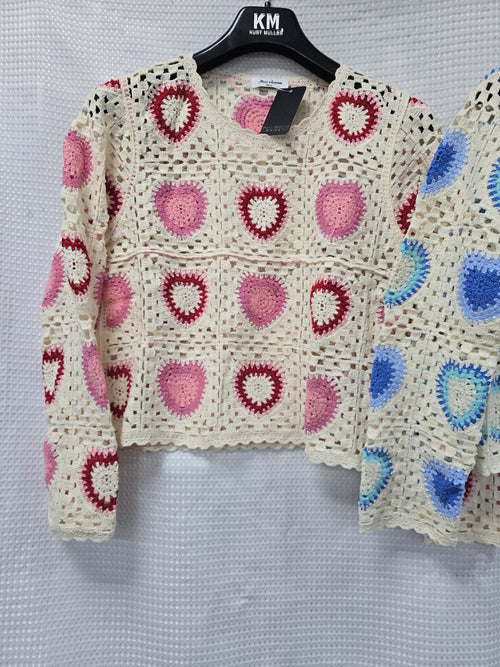 Heart Crochet Crew Neck Knit