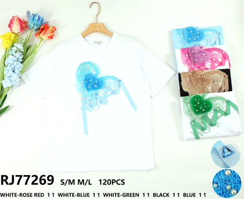 Ribbon 3D Heart Cotton T-shirt