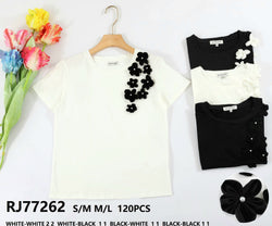 3D Floral Cotton Monochrome T-shirt