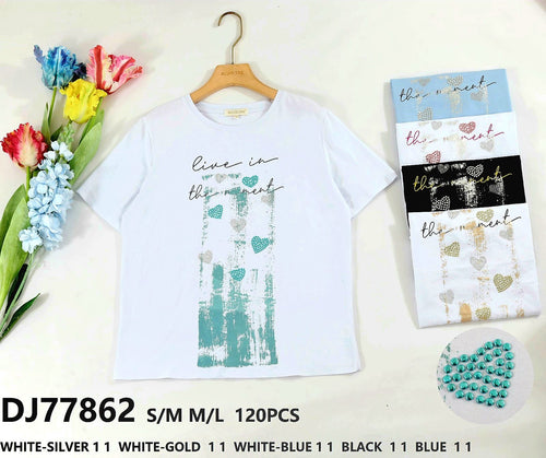 Live in the moment Embellished Cotton T-shirt