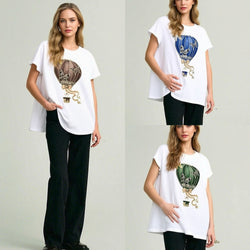 Butterfly Balloon Sequin Emb Cotton Tshirt