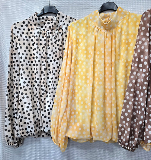 Vintage Polka Dot Print Bubble Hem Blouse