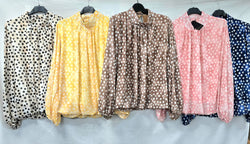 Vintage Polka Dot Print Bubble Hem Blouse