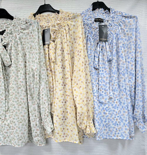 Polka Dot Tonal Bow Blouse