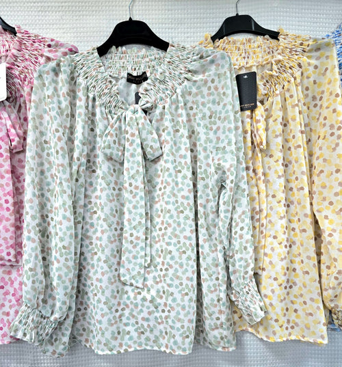 Polka Dot Tonal Bow Blouse