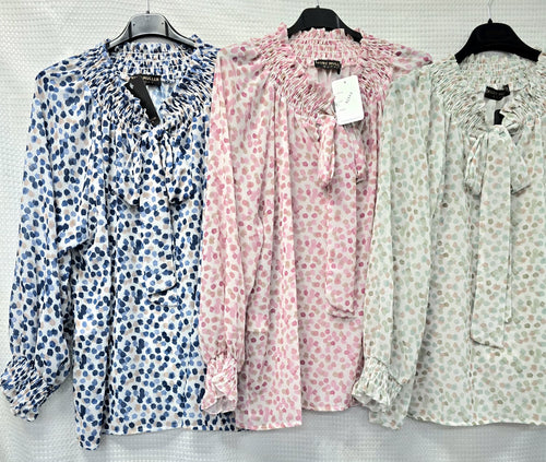 Polka Dot Tonal Bow Blouse
