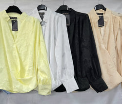 Embossed Long Sleeve Mandarin Blouse