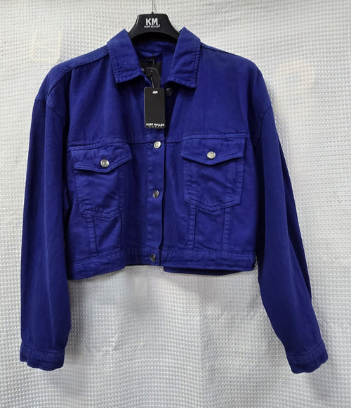Royal Blue Cotton Crop Denim Jacket