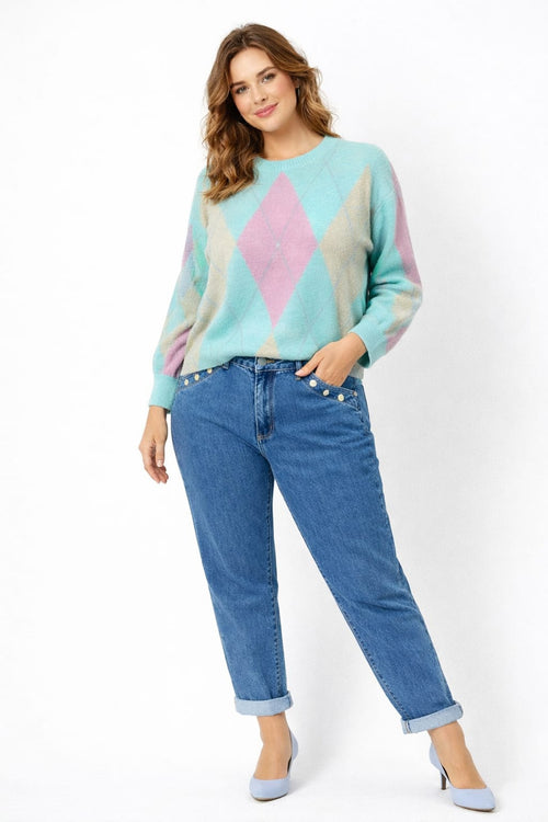 Soft Touch Crew Neck Argyle Diamond Knit