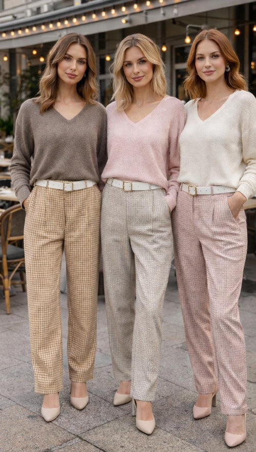 Check Suedette Straight Leg Trousers