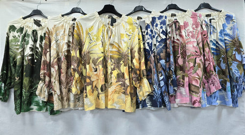 Palm Tie Neck Blouse