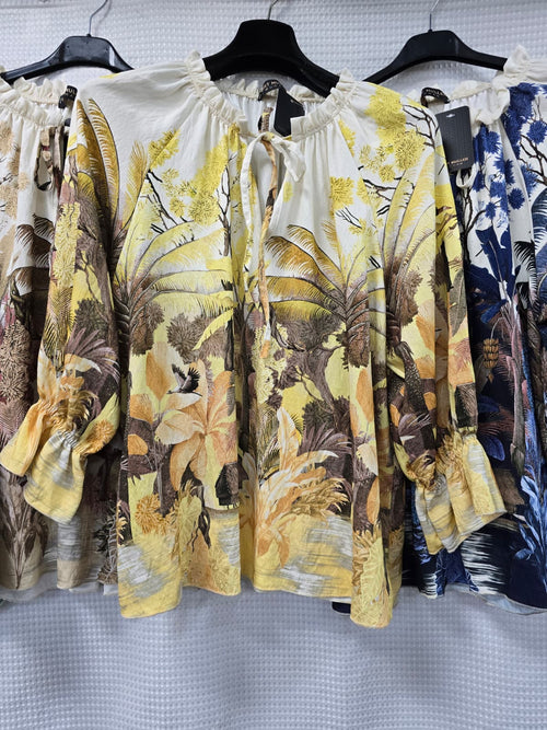 Palm Tie Neck Blouse