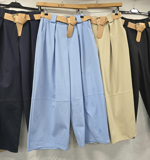 Cotton Barrel Leg Belted Trousers