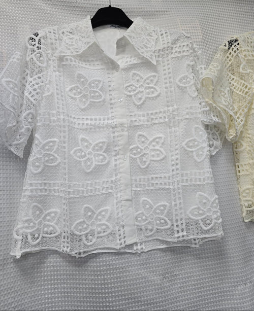 Crochet Daisy Short Cotton Sleeve Shirt