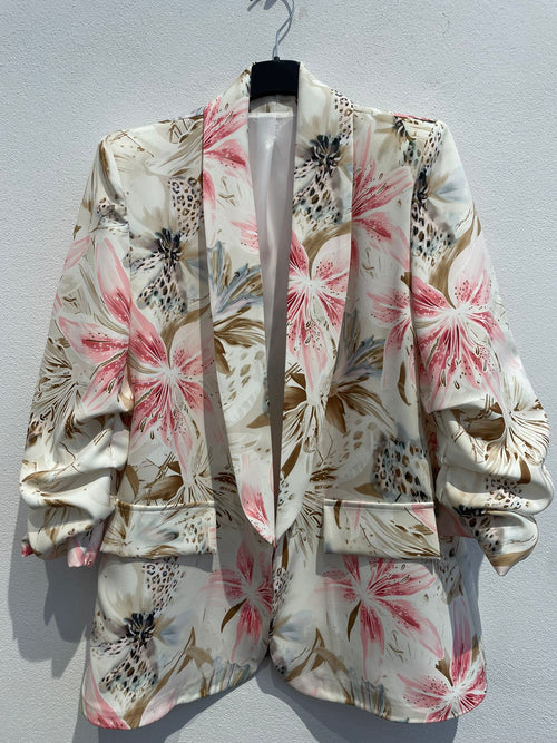 Contrast Lily Printed Rouched Sleeve Blazer