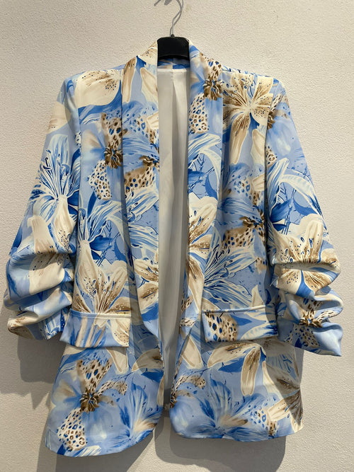 Contrast Lily Printed Rouched Sleeve Blazer