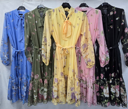 Rose Print Chiffon Midi Dress